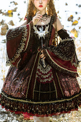 Wine Vintage Hanayome Eye of Red Heart Bowknot Multi-Layer Ruffled Classic Lolita JSK Dress